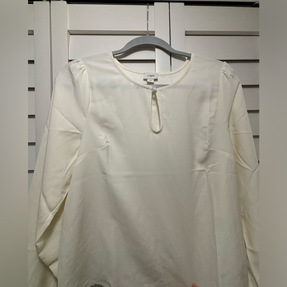 J Crew white Puff-sleeve satin-back crepe top